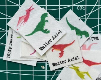 75 Dinosaur Clothing Labels, Iron On Cotton Name Tags for Children's Clothing, Personalized