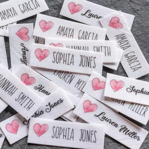 50 etichette personalizzate per abbigliamento da stirare con cuori acquerellati (etichette personalizzate con nome, articoli fatti a mano)