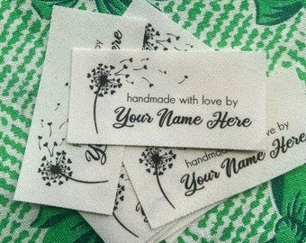 Dandelion Fabric Label Set - Personalized Sewing Tags, for Handmade Items or Clothing (custom cloth labels)