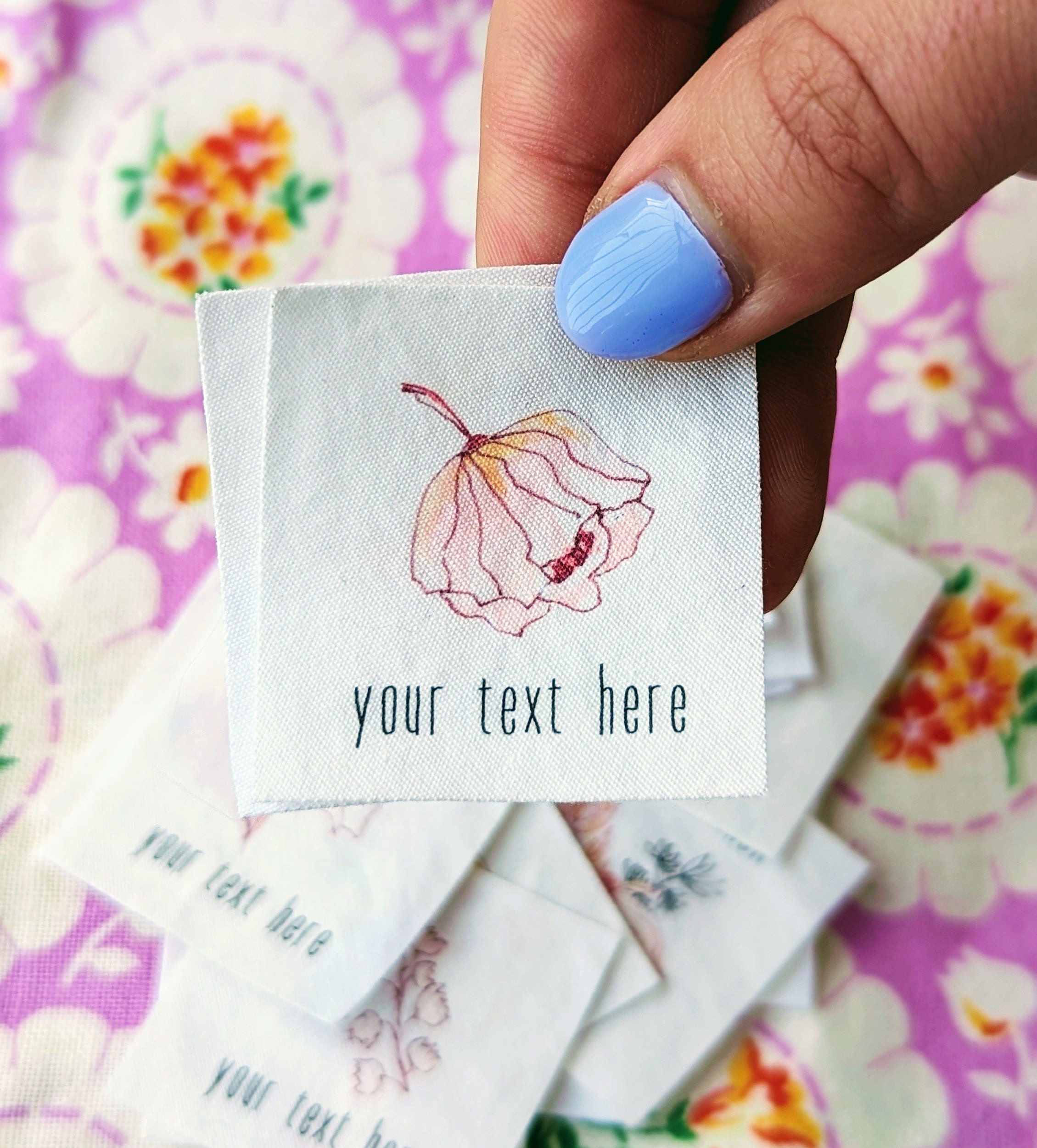 Watercolor Floral Logo Labels for Handmade Items 100% Cotton Personalized  Tags With Calligraphy Script, for Sewing Projects or Weddings 