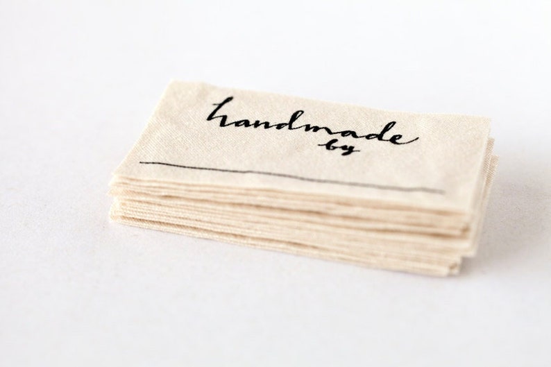 Handmade By Labels Knitting, Crochet, or Sewing Labels customizable for handmade items, organic cotton image 1