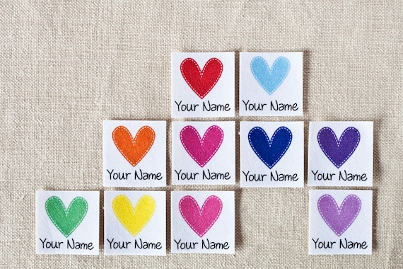 75 Iron on Personalized Clothing Labels for Kids With Rainbow Hearts custom  Name Tags for Face Masks 