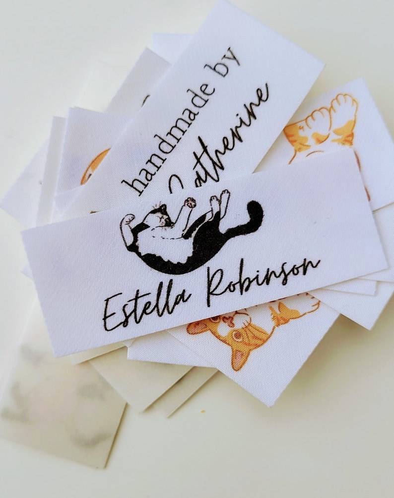 Cat Design Label Personalized Cat Labels: Organic Cotton Iron-on/sew-on Name Tags (set ...