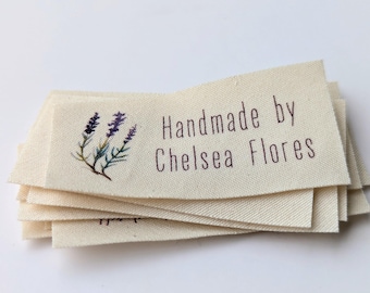 Personalized Sewing Labels, Lavender Watercolor Design with Custom Text (Organic Cotton), for Handmade Items