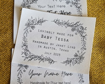 Classic Botanical Frame Quilt Label - Large Personalized Quilting Tags on Organic Cotton - Custom Labels for Handmade Items