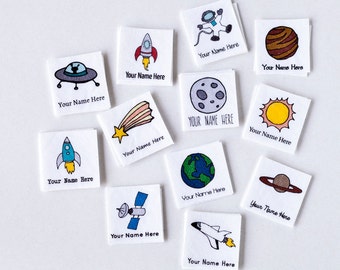 Children's Clothing Name Labels - Custom Iron On Name Tags with Outer Space Designs