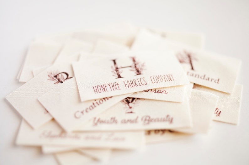 Floral Monogram Fabric Labels, organic cotton sewing tags for handmade items and clothing, customized image 2