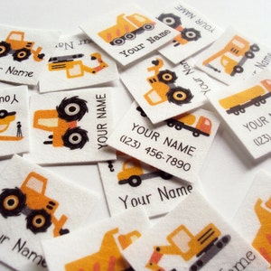 75 Kid's Clothes Labels, organic iron on name tags with trucks, adhesive image 3