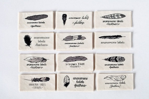 Personalized Sewing Labels With Feathers organic Tags, Cotton for