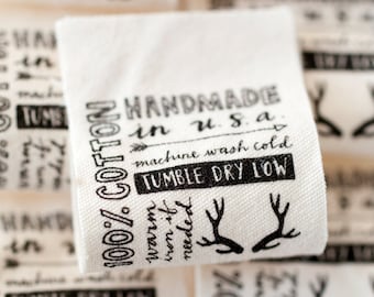 Hipster Care Labels - Printed Garment Labels (Laundry Tags) on Organic Cotton (Loop Labels)