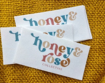 Set of 37 Personalized Retro Logo Labels - Sew On or Iron On Custom Clothing Tags for Handmade Items, 100% Cotton