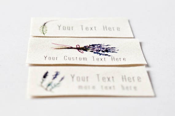 Personalized Sewing Labels, Lavender Watercolor Design With Custom Text  organic Cotton, for Handmade Items 