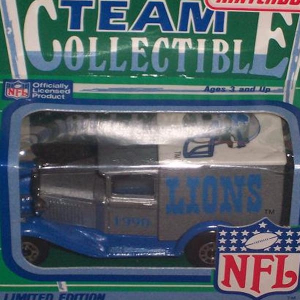 Detroit Lions 1990 Matchbox White Rose NFL Diecast Ford Model A Truck 1/64 Scale Vintage Toy Car Mint in Package New