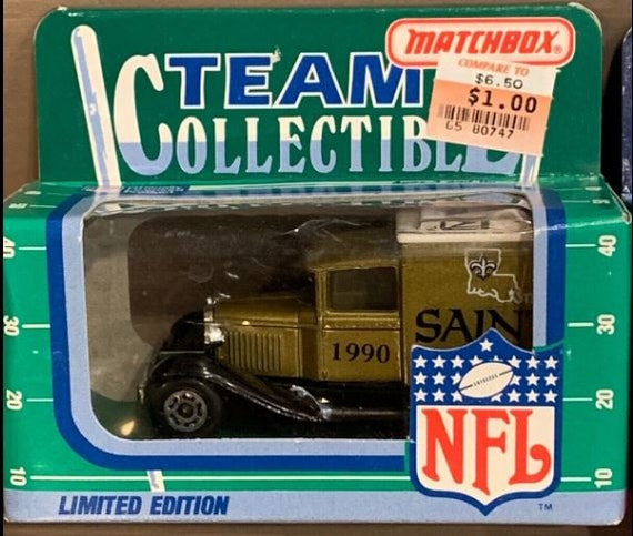 New Orleans Saints 1990 Matchbox White Rose NFL Diecast Ford Model A Truck  1/64 Scale Toy Car Mint in Package Pristine!