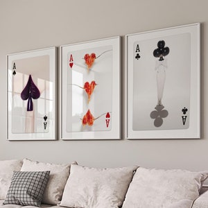 Set di arte murale retrò alla moda, poster Lucky You, stampa estetica retrò alla moda, arte murale Black Ace, stampa di carte da gioco rosse, arte murale tipografica