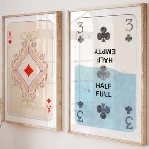 Set di 2 stampe murali retrò alla moda, poster Lucky You, stampa estetica, stampe murali con carte da gioco vintage, decorazioni murali retrò con asso rosso alla moda per la casa
