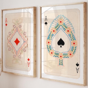 Trendy retro muurkunst set van 2, Lucky You poster, esthetische print, vintage speelkaarten muurkunst, Black Red Ace poster retro decor voor thuis