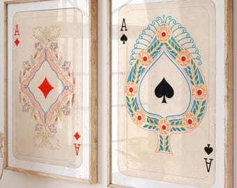 Retro Ace Playing Card Print Set: Vintage Wall Art Decor