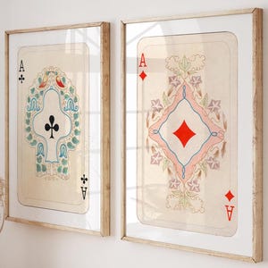 Set di 2 stampe murali retrò alla moda, poster Lucky You, stampa di carte da gioco Red Black Ace, poster di carte da gioco vintage per soggiorno, casa o ufficio