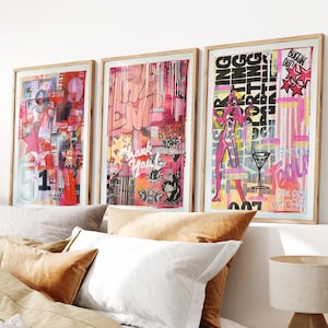 Set di 3 stampe Pop Art moderne e colorate – Arte murale in stile urbano per camera da letto o soggiorno – Poster di graffiti contemporanei audaci – Y2K