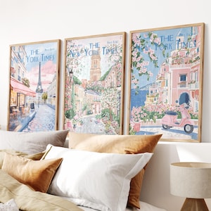 New York Times Poster 3er-Set, hellblaue New Yorker Wandkunst, Vintage New York Times Drucke, trendige Retro Magazin-Cover, Kunstdekor für Zuhause