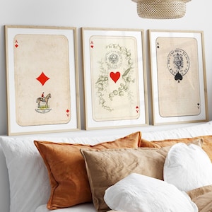 Set di arte murale retrò alla moda, poster Lucky You, stampa estetica alla moda, arte murale vintage con carte da gioco, stampa con carte Ace, poster trendy Ace Funky