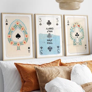 Set di 3 stampe da parete retrò alla moda, poster "Lucky You", stampe estetiche retrò alla moda, stampe da parete con carte da gioco vintage, set di stampe con carte "Black Ace"