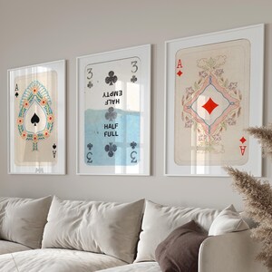 Set di arte murale retrò alla moda - Poster Lucky You, stampe di carte da gioco estetiche, arte di carte Ace vintage, arredamento per la casa funky, arte murale fantastica