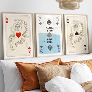 Set di arte murale retrò alla moda, poster Lucky You, arte murale con carte da gioco vintage, stampa estetica retrò alla moda, arte murale con tipografia Black Red Ace