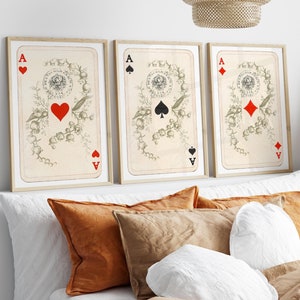 Set di carte da gioco retrò alla moda, poster Lucky You, stampa estetica retrò alla moda, arte murale vintage con asso rosso e nero, stampa di carte da gioco