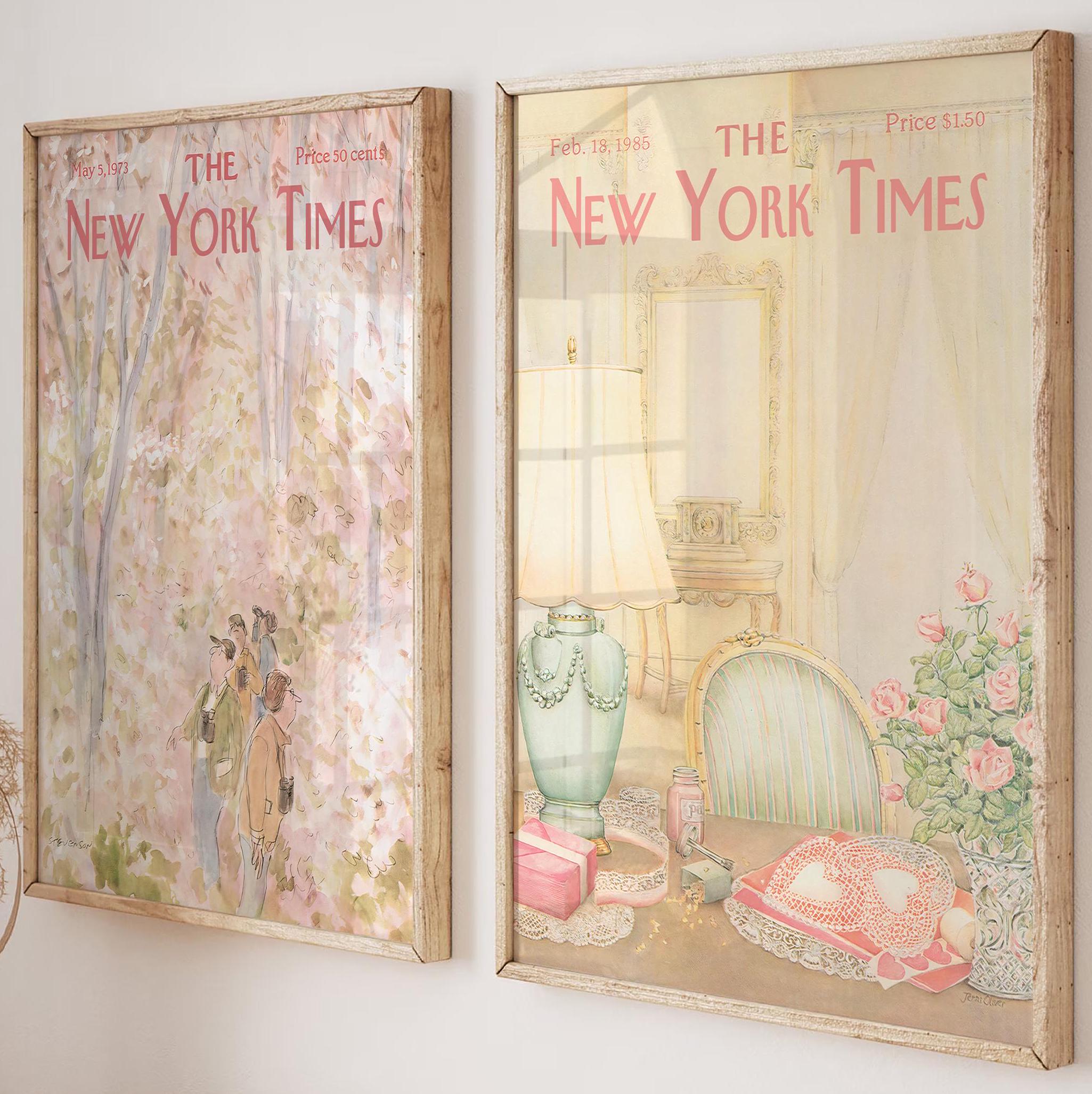 Soft Pink New York Times Poster Set: Retro Magazine Cover Art