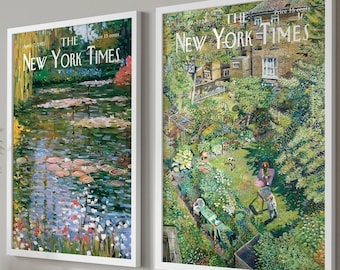 Vintage New York Times Magazine Cover Art Prints - Set of 2