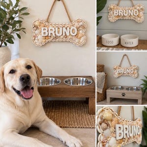 Seashell Dog Bone Sign Custom Pet Name Beach House Decor