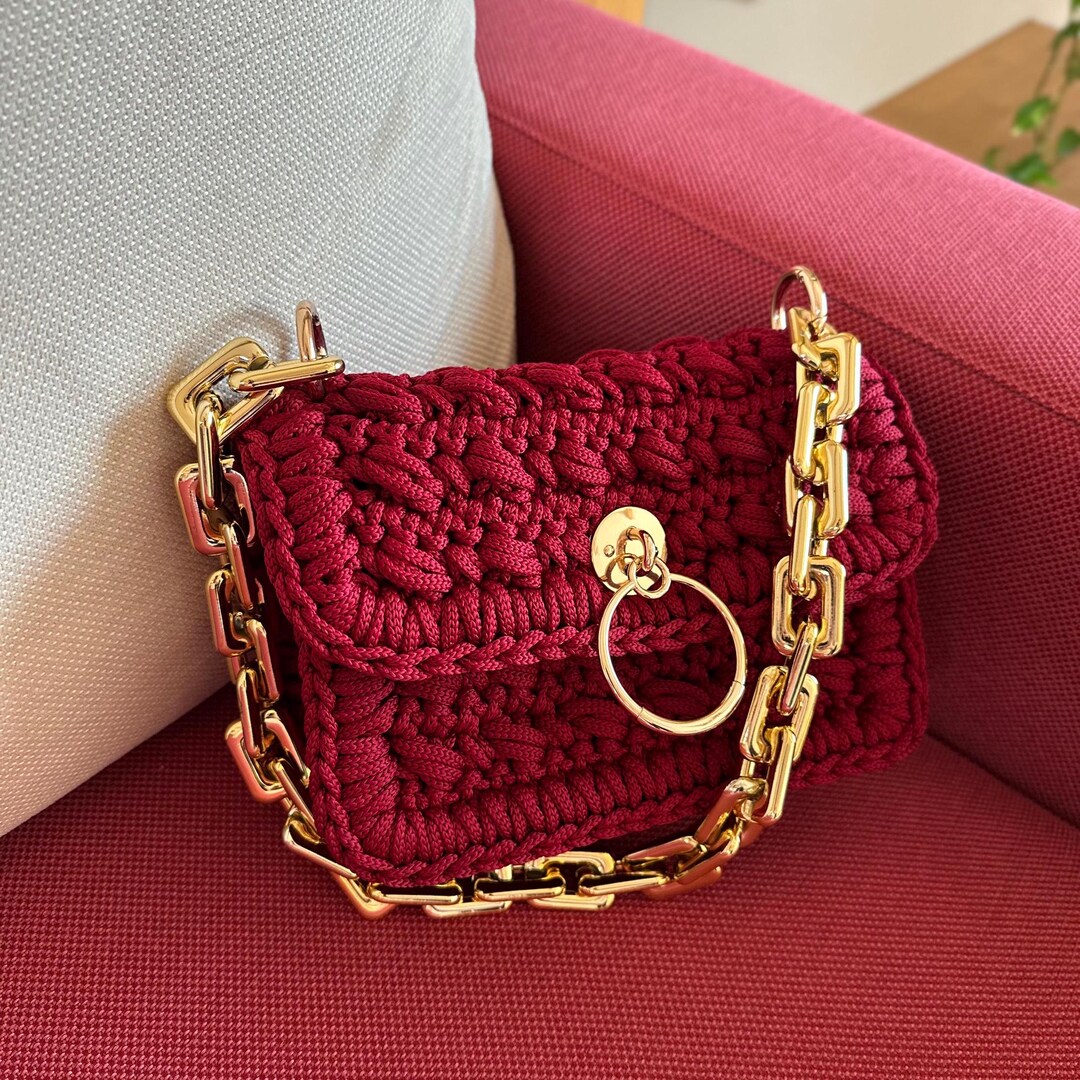 Handbag With Chain Crocheted Small Handbag With Chain – Handmade Polyester Purse - Etsy