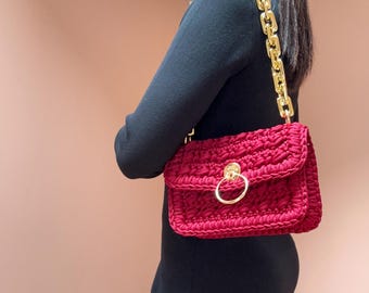 Handmade Crochet Handbag - Stylish Polyester Cord Accessory
