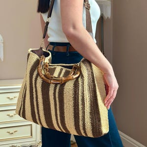 Crochet Weekender Bag, Big Raffia Bag, Raffia Summer Bag, Weekend Handbag, Raffia Tote