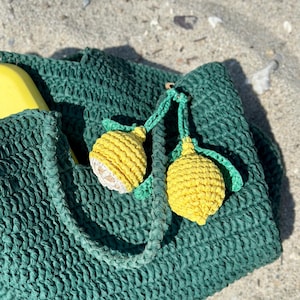 Lemon Bag Charm - Fruit Theme Keychain, Crochet lemon keychains