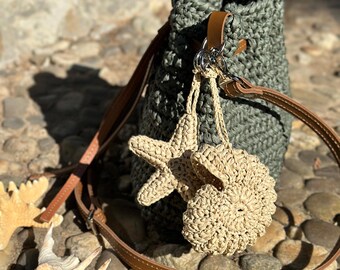 Dije para bolso de concha y estrella de mar - Llavero con temática marina, llaveros de concha de crochet