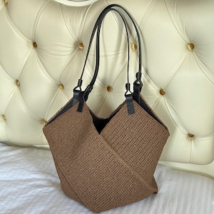 Large Raffia Crochet Bag, Square Beach Bag