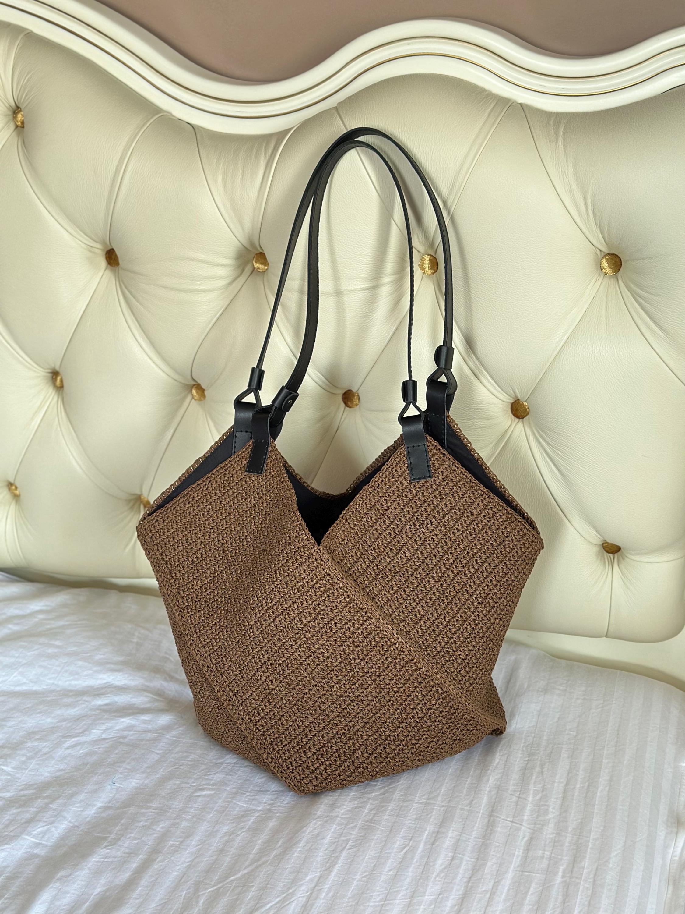 Large Raffia Crochet Bag, Square Beach Bag