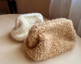 Handmade Boucle Bag, Soft Winter Clutch, Crochet Yarn Bag