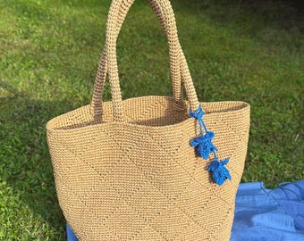 Large Raffia Beach Bag - Vacation Tote, Handmade Straw Shopper, Eco-Friendly Summer Bag