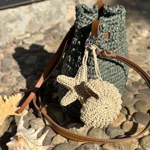 Muschel und Seestern Taschenanhänger - Marine Thema Schlüsselbund, häkeln Muschel Schlüsselanhänger