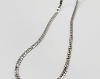 Vintage Danecraft, Minimalist Necklace, Matinee Length, Silver Herringbone Chain