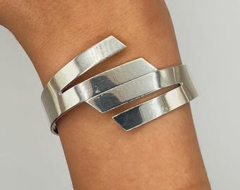 Vintage Silver Cuff, Geometric Shaped Bracelet