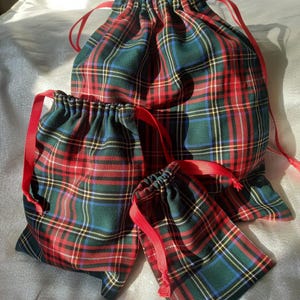 Sacchetto regalo a quadretti verdi e rossi - Sacchetto per il trucco personalizzato in cotone