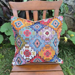 Bohemian Mosaic and Tile Patterned Woven Cushion-Colorful Ethnic Pillowcase-Handmade Decorative Cushion-45x45 cm