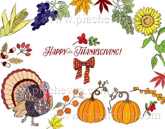 Clipart Thanksgiving Day Clip Art Pumpkins Hat Horn Etsy