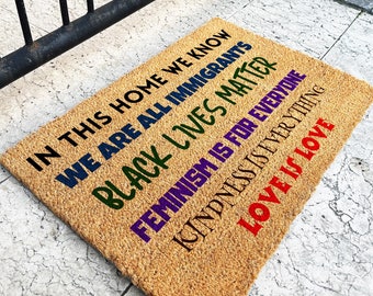 In This House We Believe Outdoor Door Mat | Outdoor Door Mat | Love is Love | Black Lives Matter | Feminist Home Decor | Colorful Mat