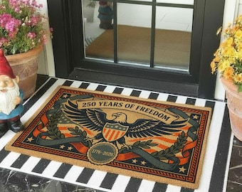 Felpudo patriótico con águila del 250 aniversario de EE. UU. – 1776–2026 Alfombra de la libertad, alfombra de exterior con la bandera estadounidense, decoración para el porche delantero del 4 de julio